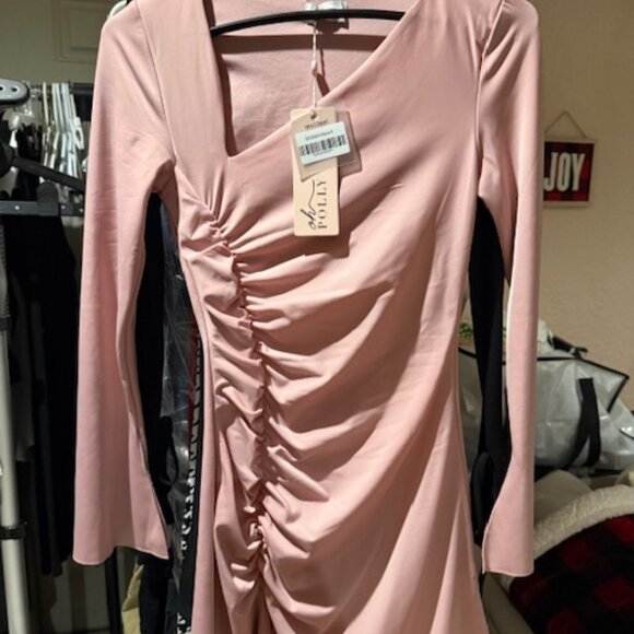 Oh Polly Mauve Asymmetric Long Sleeve Mini Dress - Picture 3 of 5